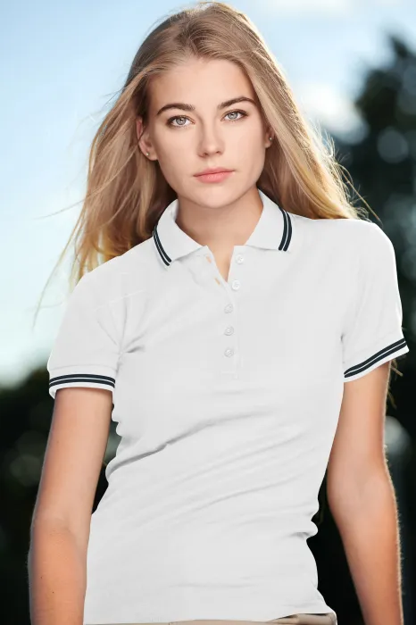 Moteriški kontrastiniai polo marškinėliai, balta