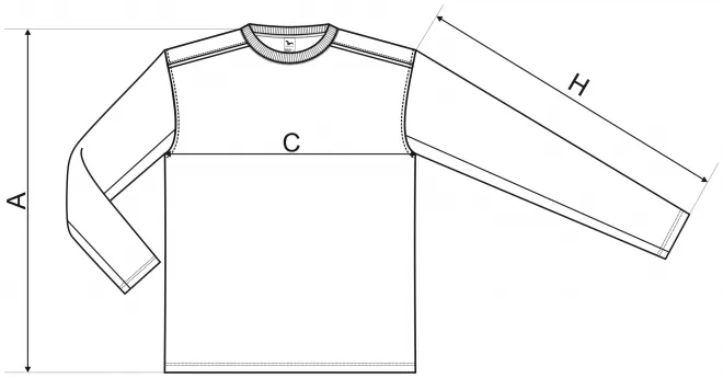 Marškinėliai ilgomis rankovėmis - matmenų lentelė