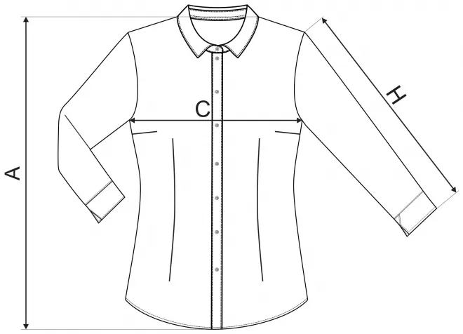 Moteriška medvilninė palaidinė ilgomis rankovėmis - matmenų lentelė