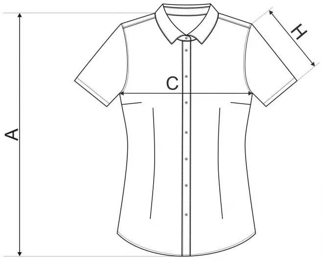 Moteriškas palaidinukas Slim fit - matmenų lentelė