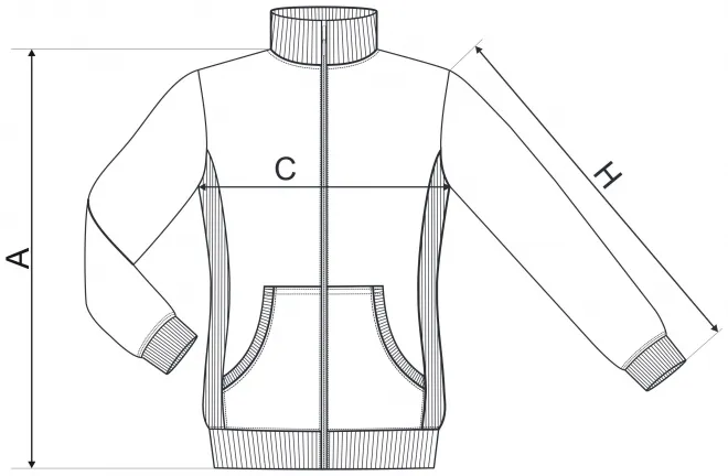 Moteriškas sportinis marškinėlis be gobtuvo - matmenų lentelė