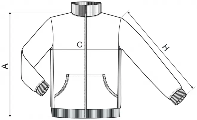 Paprasti vyriški marškinėliai be gobtuvo - matmenų lentelė