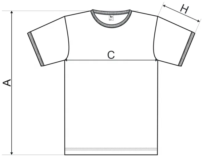 „Unisex“ kontrastiniai marškinėliai - matmenų lentelė