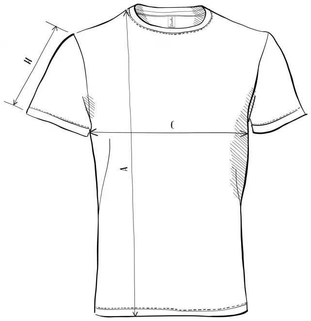 „Unisex“ sportiniai marškinėliai - matmenų lentelė