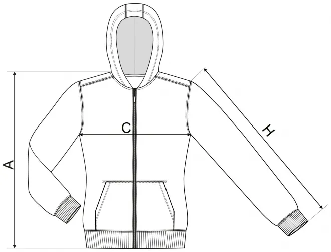 Vaikiški marškinėliai su gobtuvu - matmenų lentelė