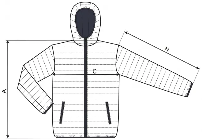 Vyriškas dygsniuotas švarkas - matmenų lentelė