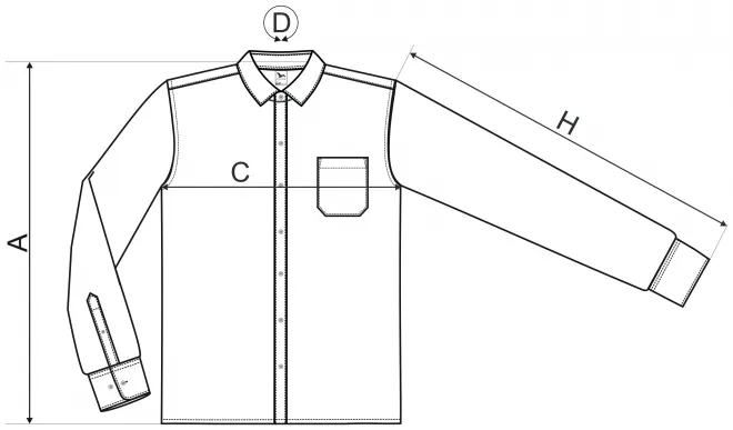 Vyriški marškiniai ilgomis rankovėmis - matmenų lentelė