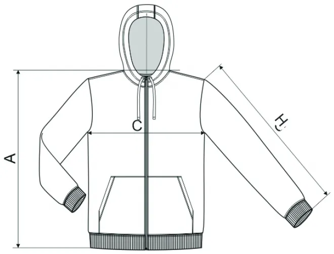 Vyriški maskuojami sportiniai marškinėliai - matmenų lentelė