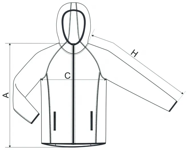 Vyrų sportiniai marškinėliai - matmenų lentelė