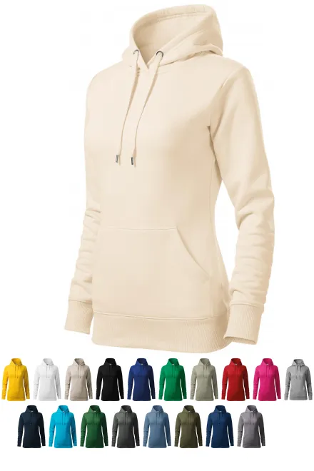 Moteriškas sportinis marškinėliai su gobtuvu be užtrauktuko, migdolų