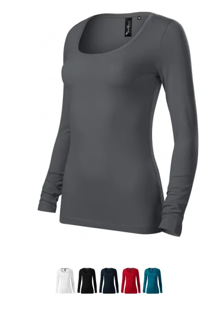 Moteriški marškinėliai ilgomis rankovėmis ir gilesne iškirpte, šviesiai pilka
