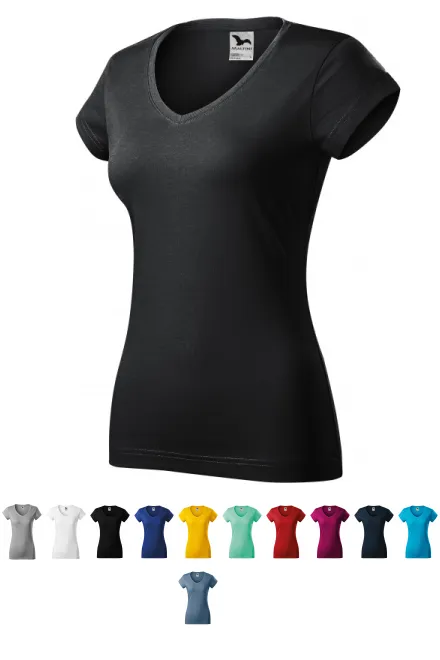 Moteriški ploni marškinėliai su V formos iškirpte, juodmedžio pilka