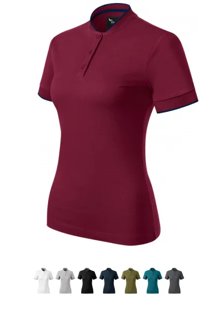 Moteriški polo marškinėliai su bomberine apykakle, garnet