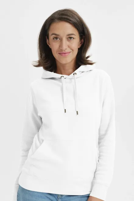 Moteriškas sportinis marškinėliai su gobtuvu be užtrauktuko, balta