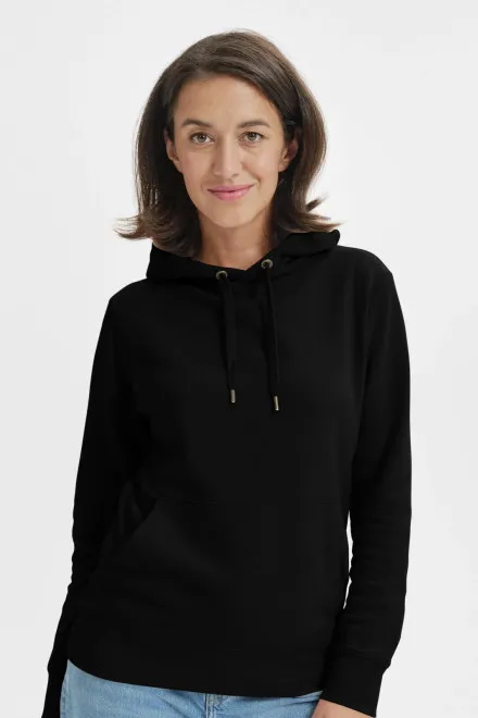 Moteriškas sportinis marškinėliai su gobtuvu be užtrauktuko, juoda