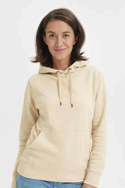 Moteriškas sportinis marškinėliai su gobtuvu be užtrauktuko, migdolų