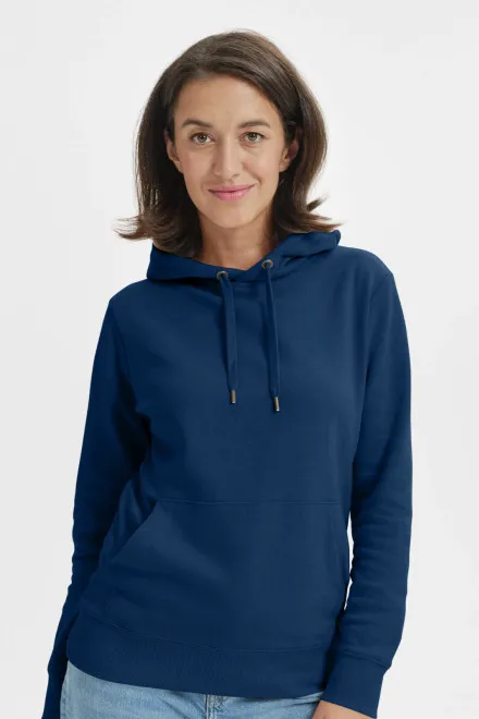 Moteriškas sportinis marškinėliai su gobtuvu be užtrauktuko, vidurnakčio mėlyna