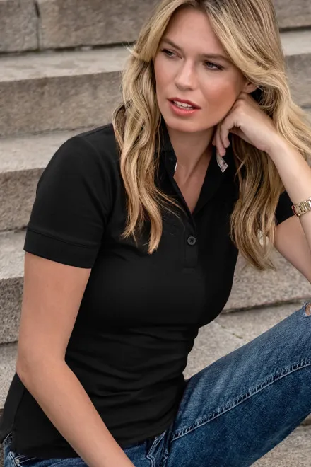 Moteriški ekologiškos medvilnės polo marškinėliai, juoda