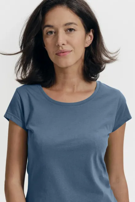 Moteriški ploni marškinėliai su apvalia iškirpte, denim