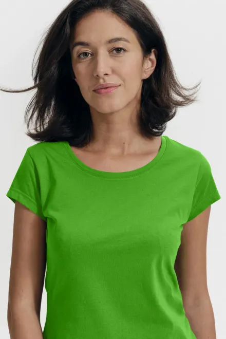 Moteriški ploni marškinėliai su apvalia iškirpte, obuolių žalia