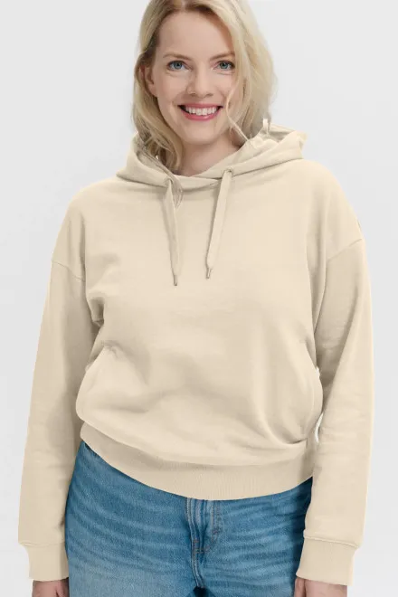 Patogus moteriškas megztinis su gobtuvu, migdolų