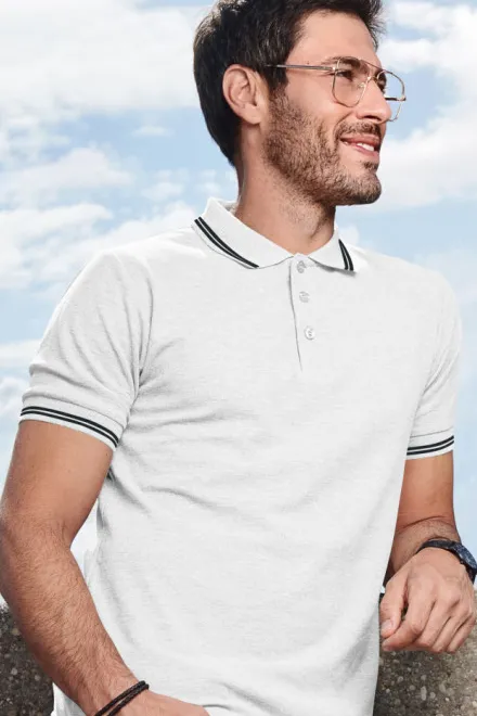 Vyriški kontrastiniai polo marškinėliai, balta