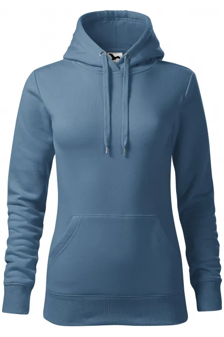 Moteriškas sportinis marškinėliai su gobtuvu be užtrauktuko - denim, XS