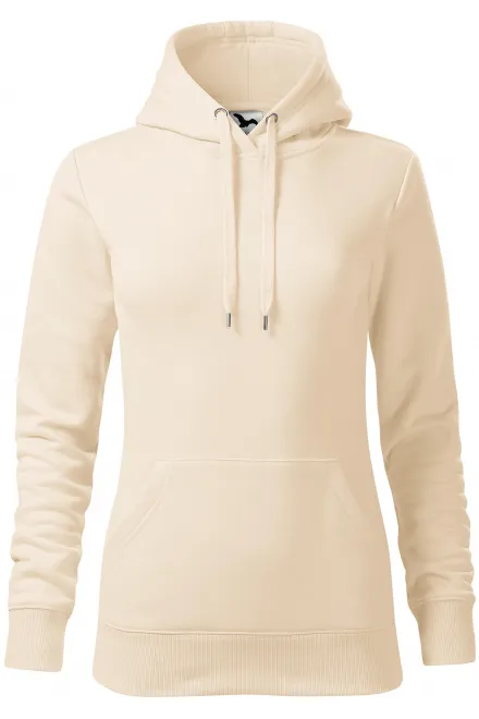 Moteriškas sportinis marškinėliai su gobtuvu be užtrauktuko - migdolų, XS