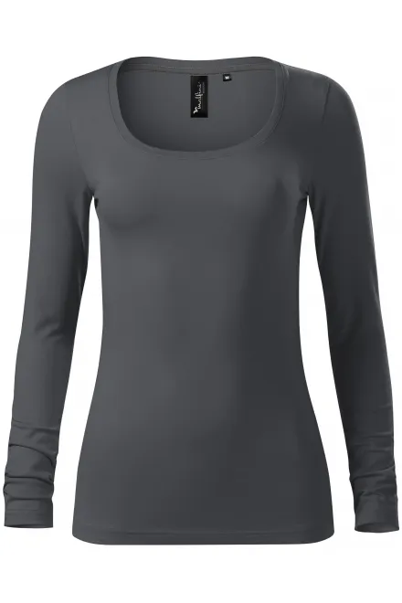 Moteriški marškinėliai ilgomis rankovėmis ir gilesne iškirpte - šviesiai pilka, S
