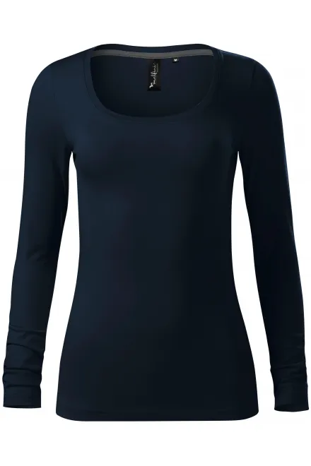 Moteriški marškinėliai ilgomis rankovėmis ir gilesne iškirpte - tamsiai mėlyna, S